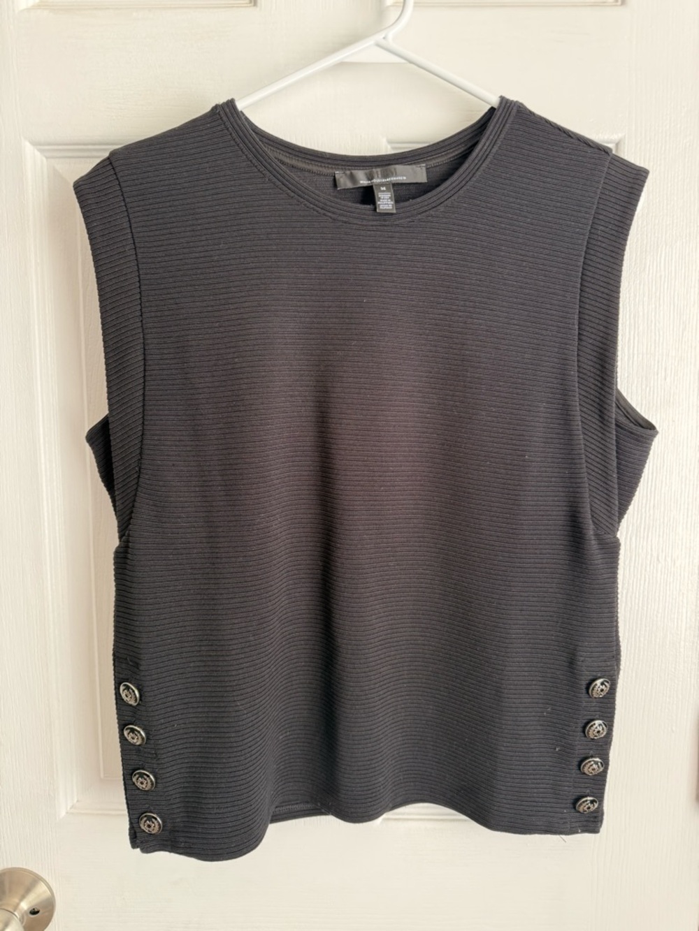 White House Black Market Black Ribbed Sleeveless Top with Side Buttons